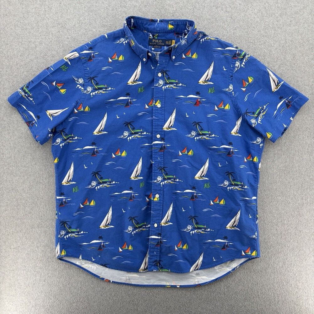 Polo Ralph Lauren Shirt Mens XXL Blue Sailboat Short Sleeve Button Classic Fit